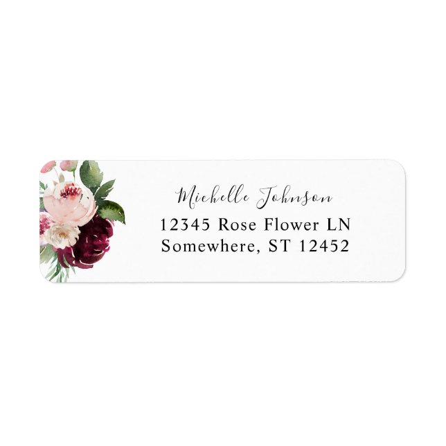 Pink & Burgundy Floral 7  Return Address Label (Front)