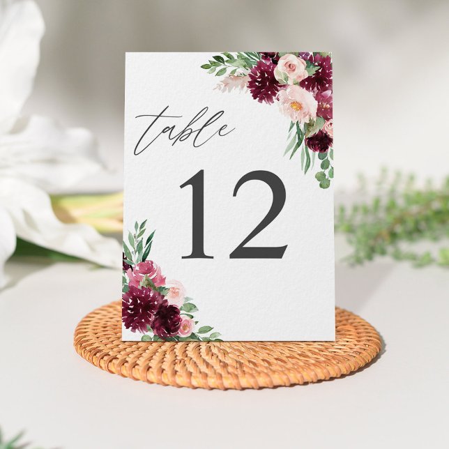 Pink & Burgundy Floral 7  Table Number (Creator Uploaded)