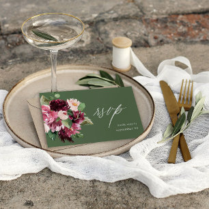 Pink & Burgundy Floral 7 w Meal RSVP - Green Card