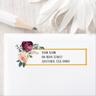 Pink & Burgundy Floral Address Label Return Address Label