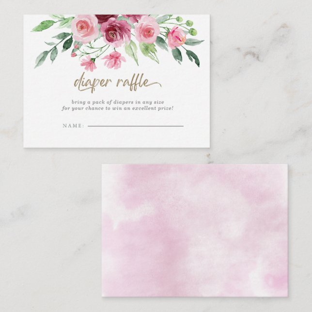 Pink Burgundy Floral Baby Shower Diaper Raffle Enclosure Card (Front/Back)