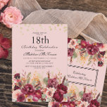 Pink Burgundy Floral Gold Glitter 18th Birthday Invitation<br><div class="desc">Elegant pink and burgundy watercolor floral and greenery 18th birthday party invitation with gold glitter. Contact me for assistance with customisation or to request additional matching or coordinating Zazzle products for your celebration.</div>