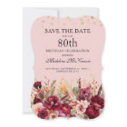Pink Burgundy Floral Gold Glitter 80th Birthday