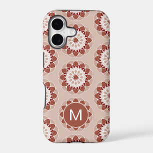 Pink  Burgundy Floral Mandala Pattern Monogram
