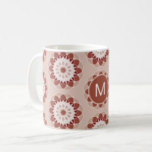 Pink Burgundy Floral Mandala Pattern Monogram Coffee Mug