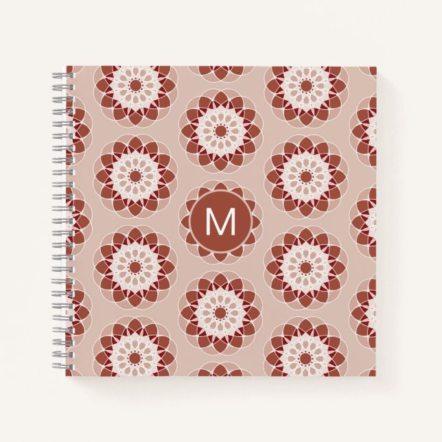 Pink Burgundy Floral Mandala Pattern Monogram Notebook (Front)