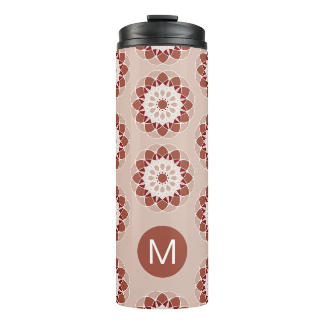 Pink Burgundy Floral Mandala Pattern Monogram Thermal Tumbler (Front)