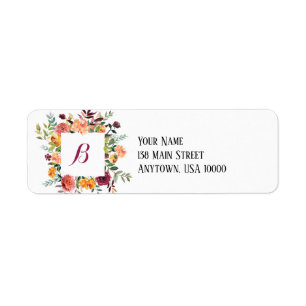 Pink & Burgundy Floral Monogram Address Label Return Address Label