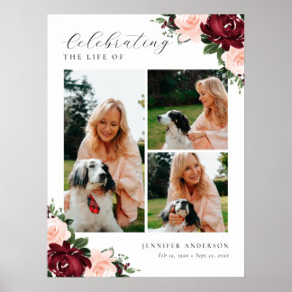 Pink Burgundy Floral Photo Welcome Sign