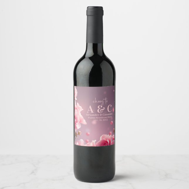 Pink Burgundy Floral Wine Bottle Label (Front)