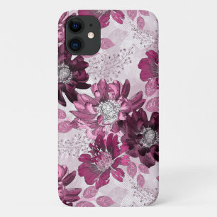 Pink, burgundy flowers on dusty pink iPhone 11 case