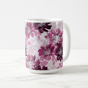 Pink, burgundy flowers on dusty pink coffee mug