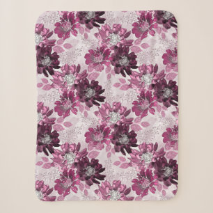 Pink, burgundy flowers on dusty pink sherpa blanket