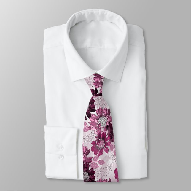 Pink, burgundy flowers on dusty pink tie (Tied)