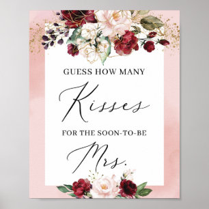 Pink burgundy gold floral how many kisses sign