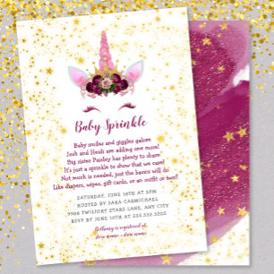 Pink Burgundy Gold Unicorn Baby Sprinkle Invitation