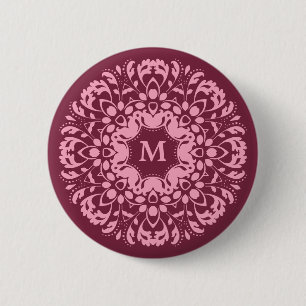 Pink burgundy monogram 6 cm round badge