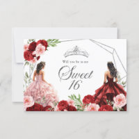 Pink Burgundy Red Twins Sweet 16 Invitation