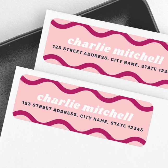 Pink burgundy retro squiggly line return address label (Pink burgundy retro squiggly line return address label)