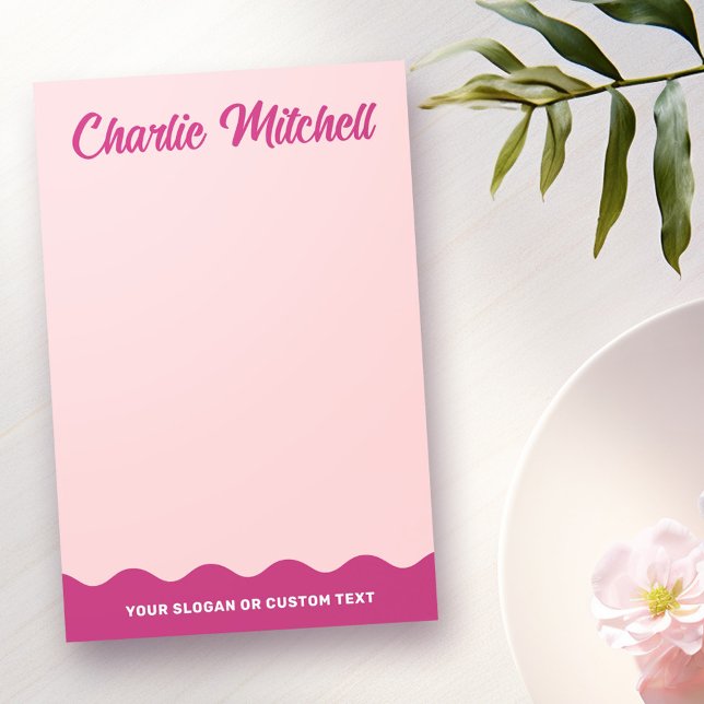 Pink burgundy retro text wavy border custom name post-it notes (Pink burgundy retro text wavy border custom name post-it notes)