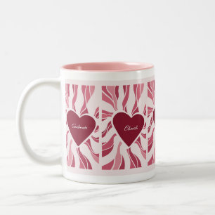 Pink & Burgundy Retro Wave Heart Pattern Two-Tone Coffee Mug