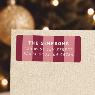 Pink & Burgundy Stripes Modern Return Address Label