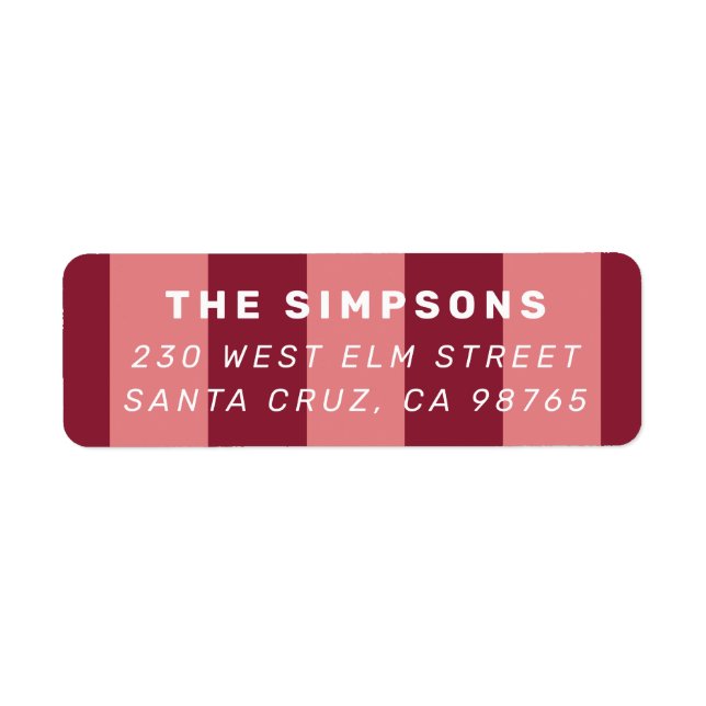 Pink & Burgundy Stripes Modern Return Address Label (Front)