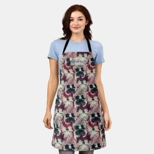 Pink, burgundy watercolor flowers apron