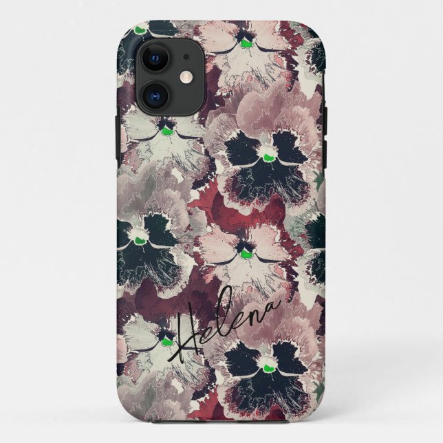 Pink, burgundy watercolor flowers  Case-Mate iPhon iPhone Case (Back)