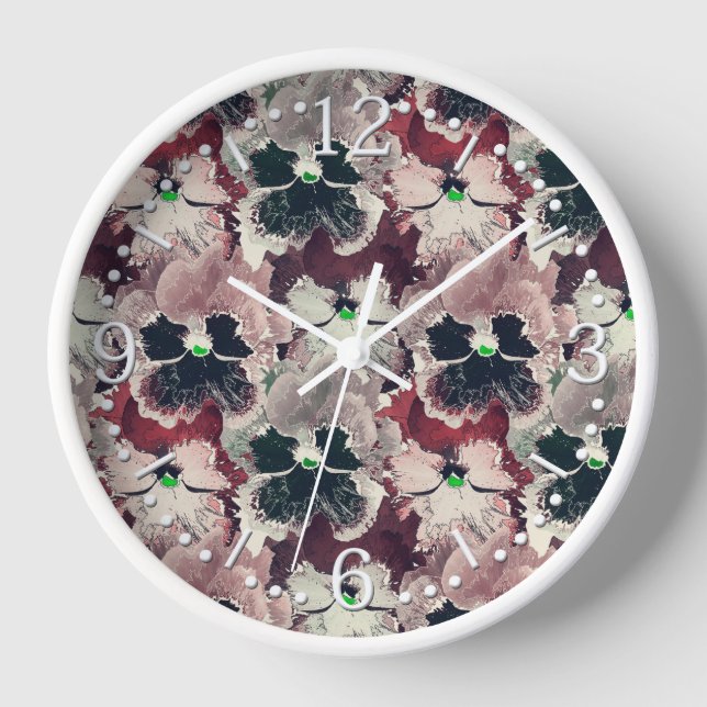 Pink, burgundy watercolor flowers  clock (Front)