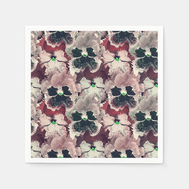 Pink, burgundy watercolor flowers napkin (Front)