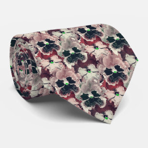 Pink, burgundy watercolor flowers tie