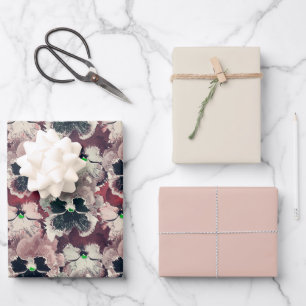Pink, burgundy watercolor flowers  wrapping paper sheet