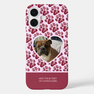 Pink Burgundy Watercolor Paw Print Dog Photo Case