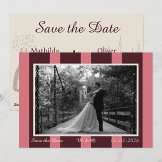 Pink & Burgundy Wide Stripe Invitation