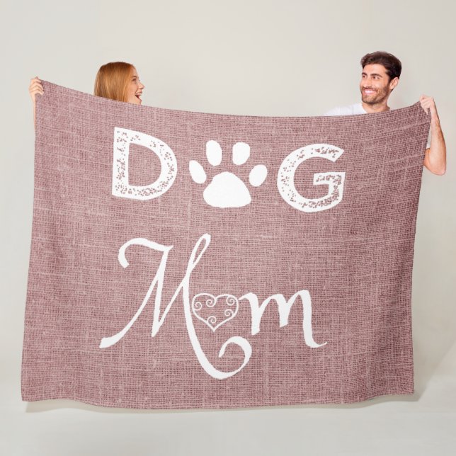 Pink Burlap Dog Mum Fleece Blanket (In Situ)