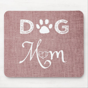 Pink Burlap Dog Mum Mouse Pad