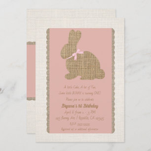 Pink & Burlap Rustic Bunny Easter 1st Birthday Invitation