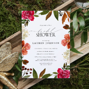 Pink & Burnt Orange Autumn Floral Bridal Shower Invitation