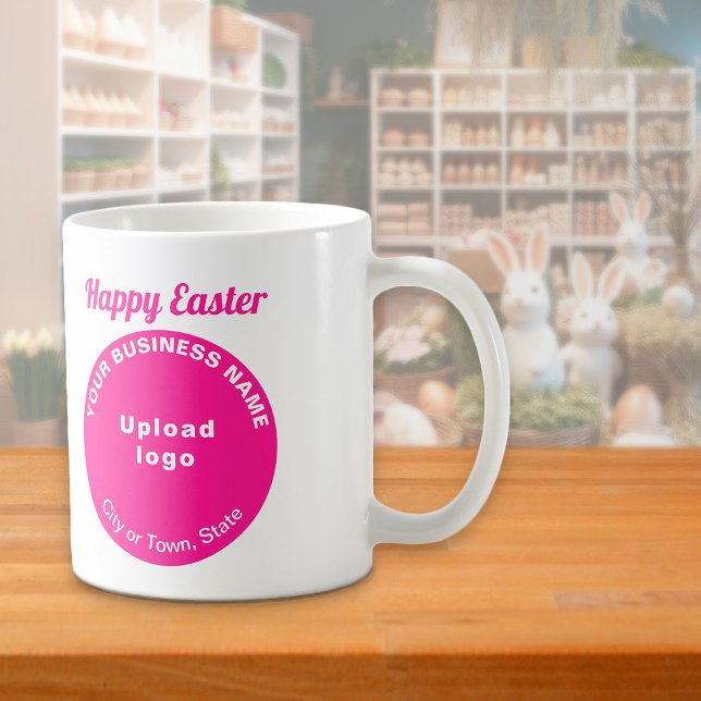 Pink Business Brand | Easter | Mug (Mug with Easter greeting and pink round shape business brand)