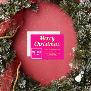 Pink Business Brand on Christmas Foil Holiday Postcard