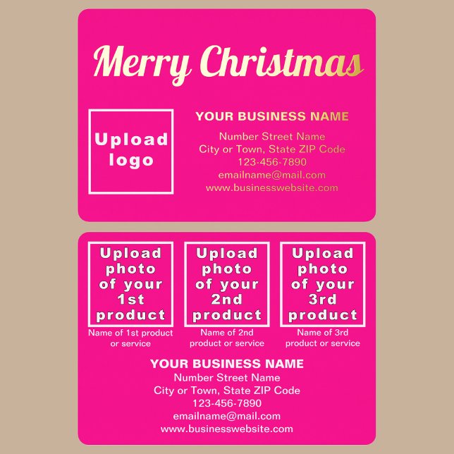 Pink Business Brand on Christmas Rectangle Foil Holiday Card (Pink business brand with products or services on Christmas rectangle foil holiday card.)