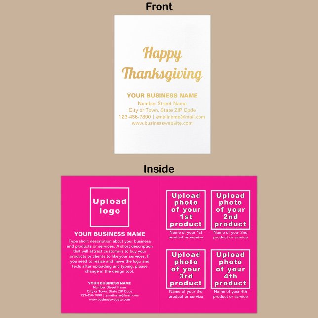 Pink Business Brand on Thanksgiving Foil Card (Pink business brand with products or services on Thanksgiving folded foil card.)