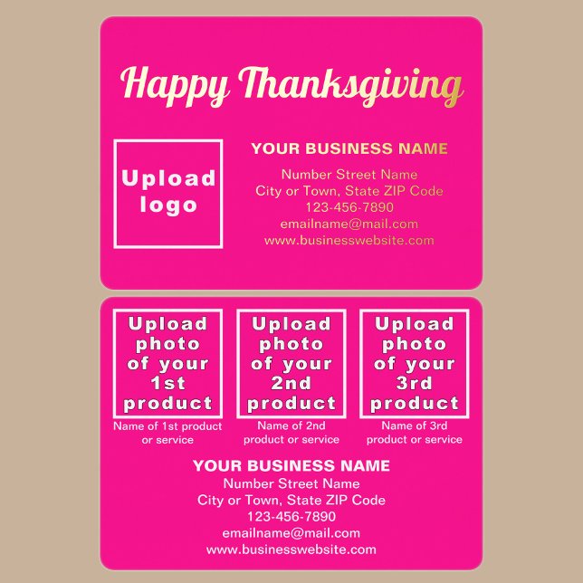 Pink Business Brand on Thanksgiving Rectangle Foil Holiday Card (Pink business brand with products or services on Thanksgiving rectangle foil holiday card.)