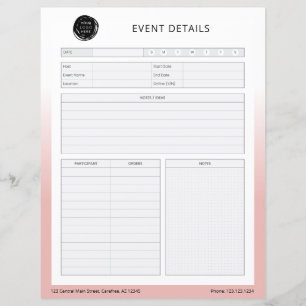 Pink Business Event Planning Worksheet