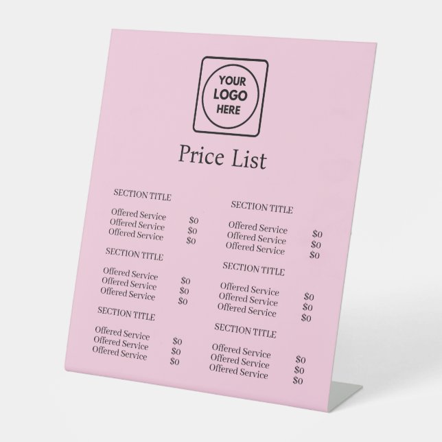 Pink Business Logo | Minimalist Custom Price List Pedestal Sign (Front)
