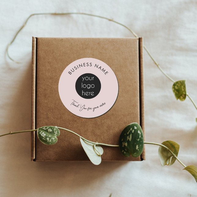 Pink Business Logo Thank You Packaging Product  Classic Round Sticker (Creator Uploaded)