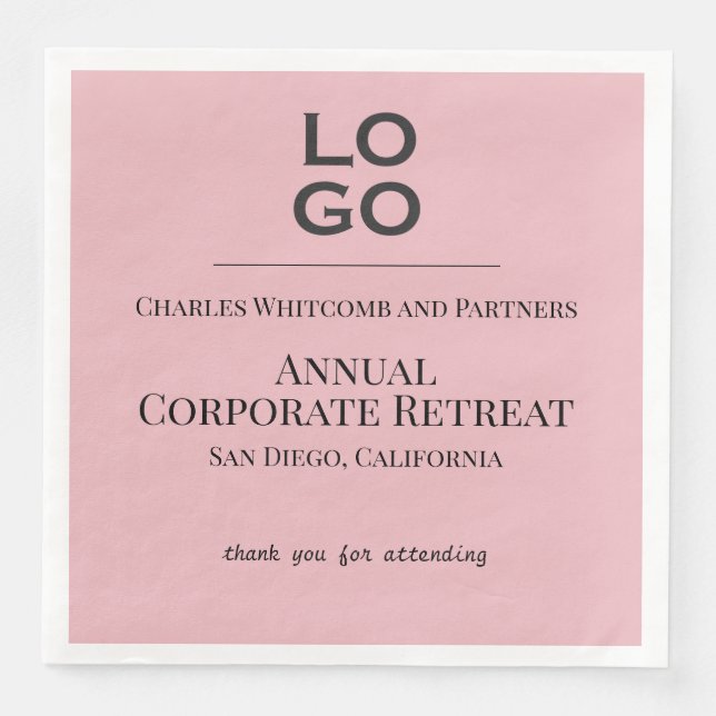 Pink Business or Corporate Event Custom Logo  Napkin (Front)