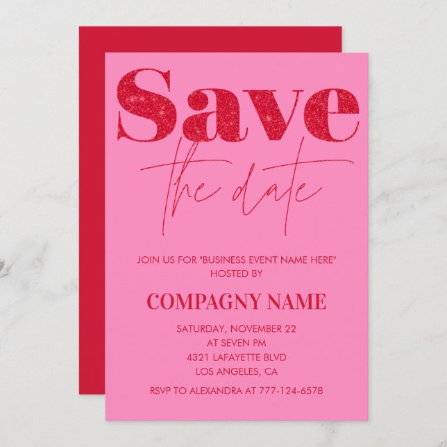 Pink Business party invite Save the date (Front/Back)