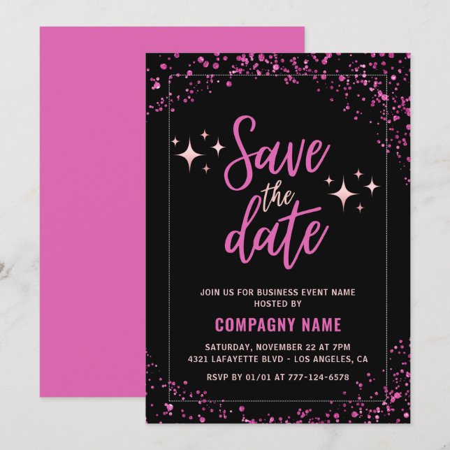 Pink Business party invite Save the date Glam (Front/Back)